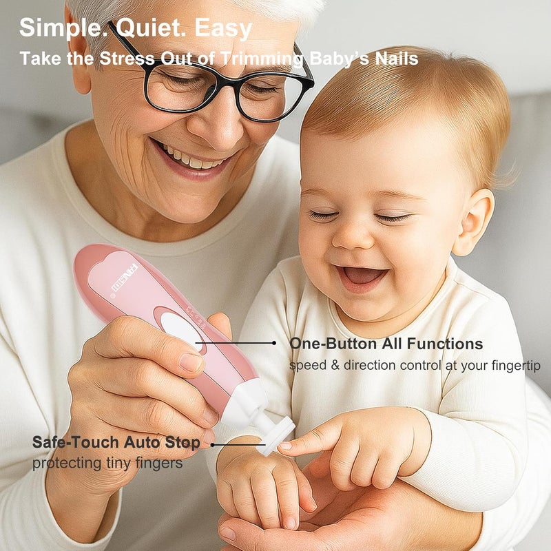 FANSIDI Baby Nail Trimmer Electric – Limited Blush Petal Pink, Gentle Baby Nail File Electric| 10 Grinding Heads + 8 Replacement Pads| Quiet LED |Baby Nail Clippers for Newborn Infant Toddler - Image 4